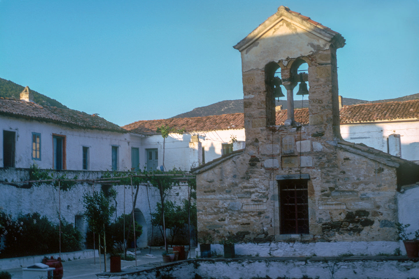 Peloponnese, the courtyard of the Monastery of Aghioi Tessarakontas outside Sparta