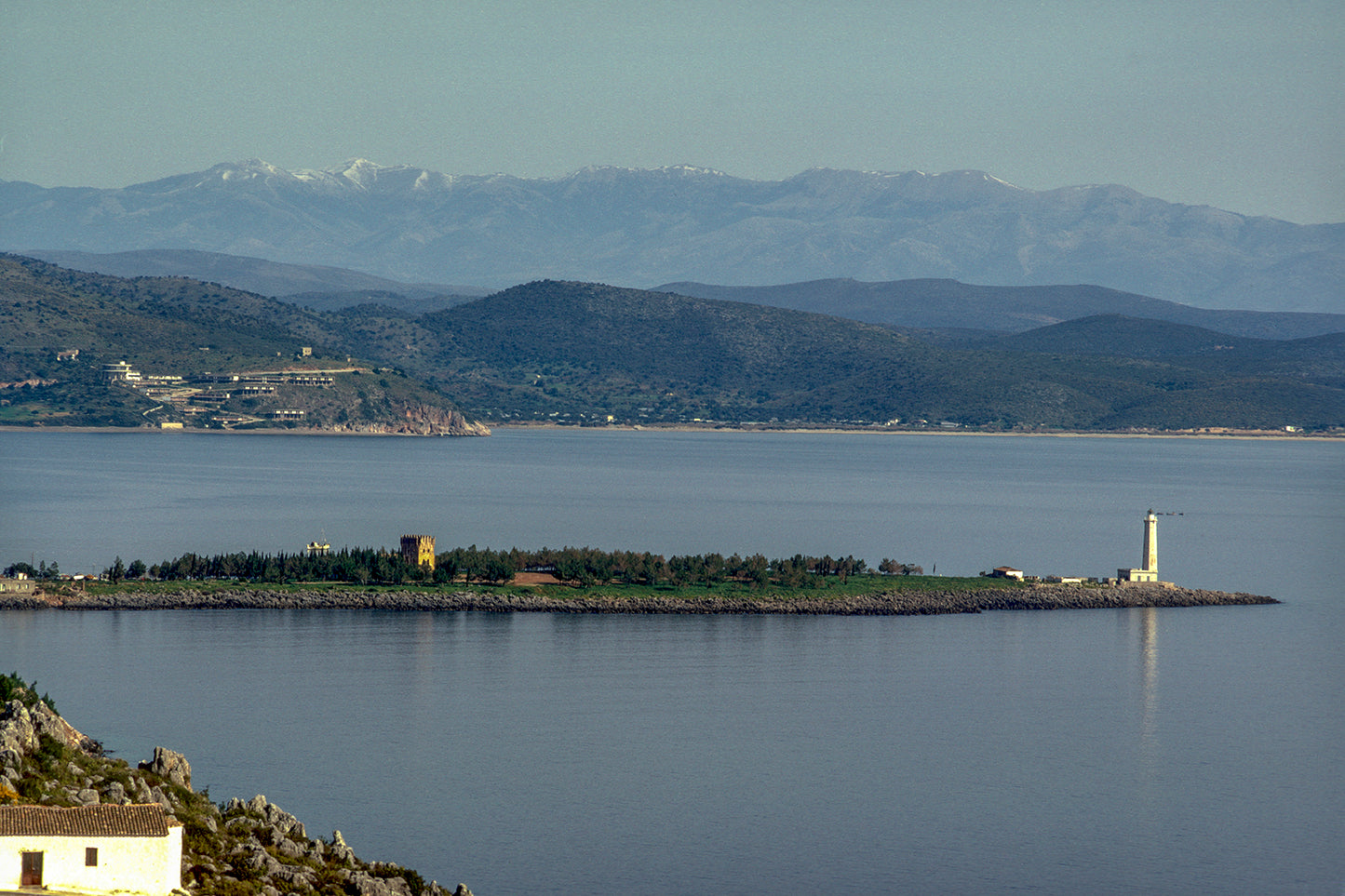 In Gytheion the view of the islet from Mavrovouni