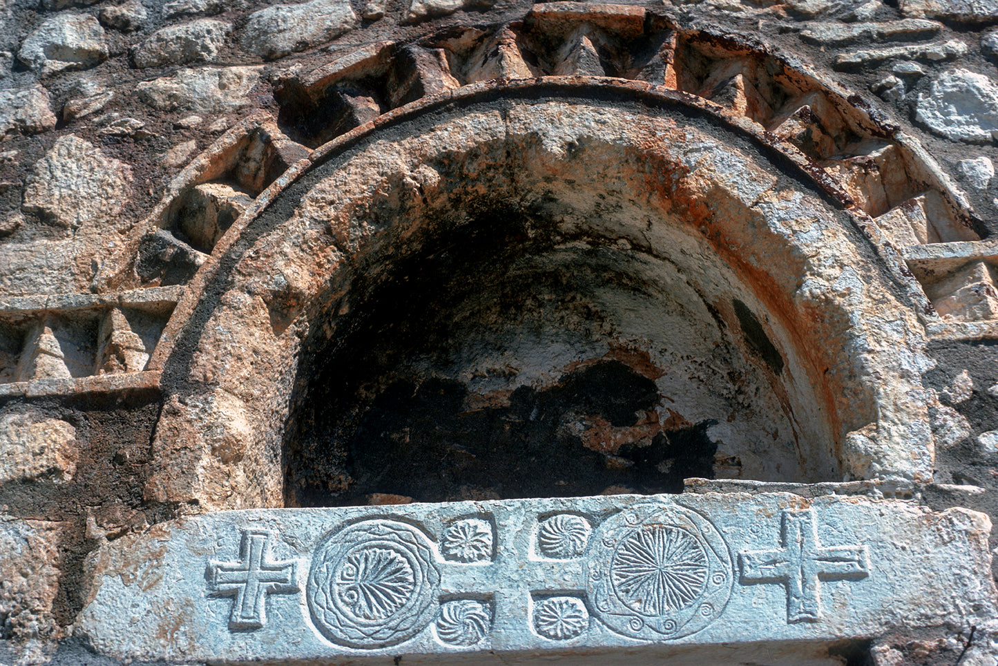 Pediment at the church Faneromeni in Mani
