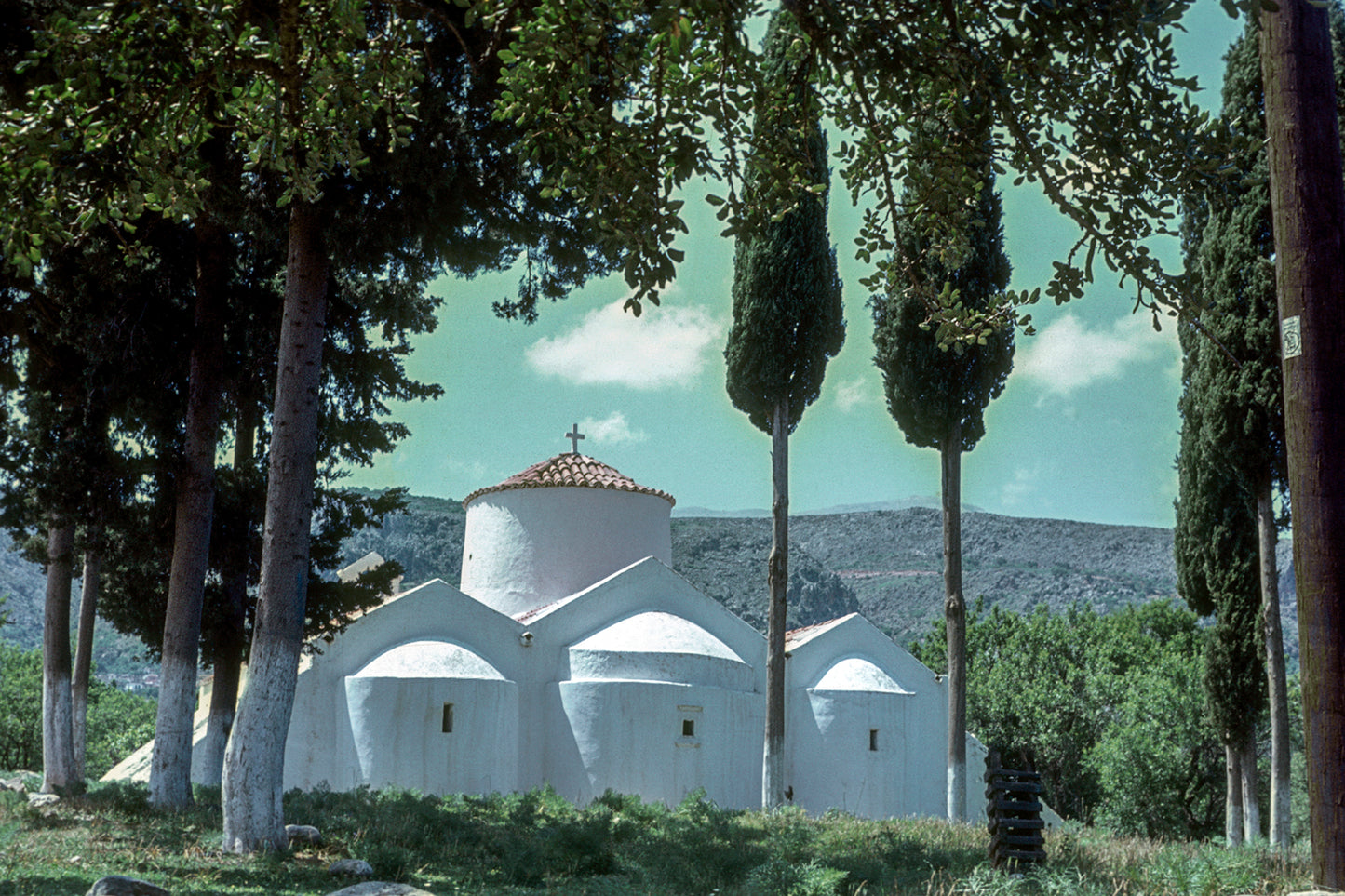 Crete, the church in between the trees