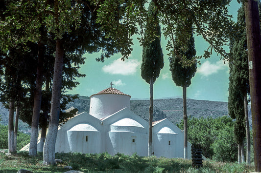 Crete, the church in between the trees