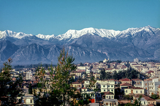 Peloponnese, view of Sparta, in the background Mount Taygetos