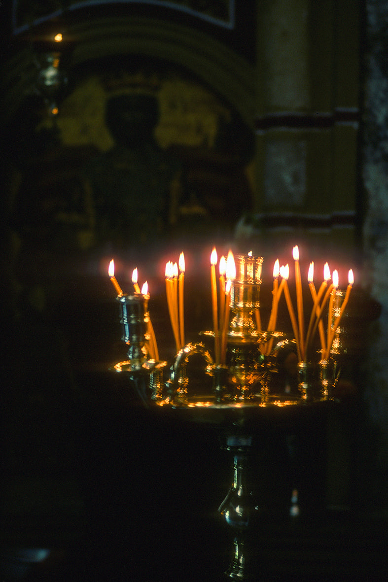 Mystras, the candles in the church