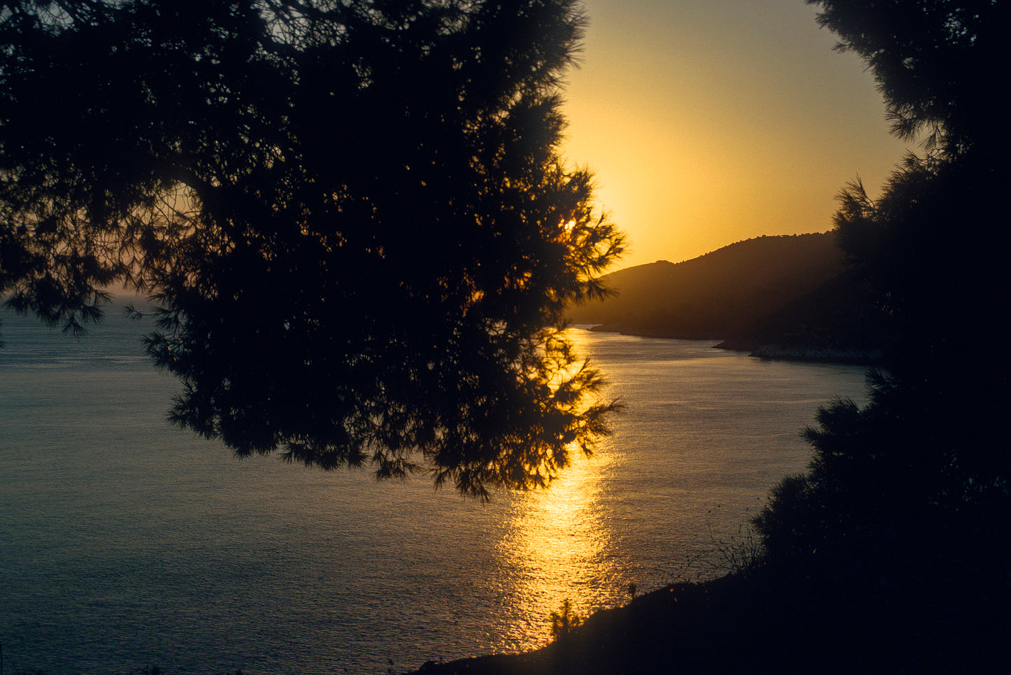 The sunset in Agnontas in Skopelos island