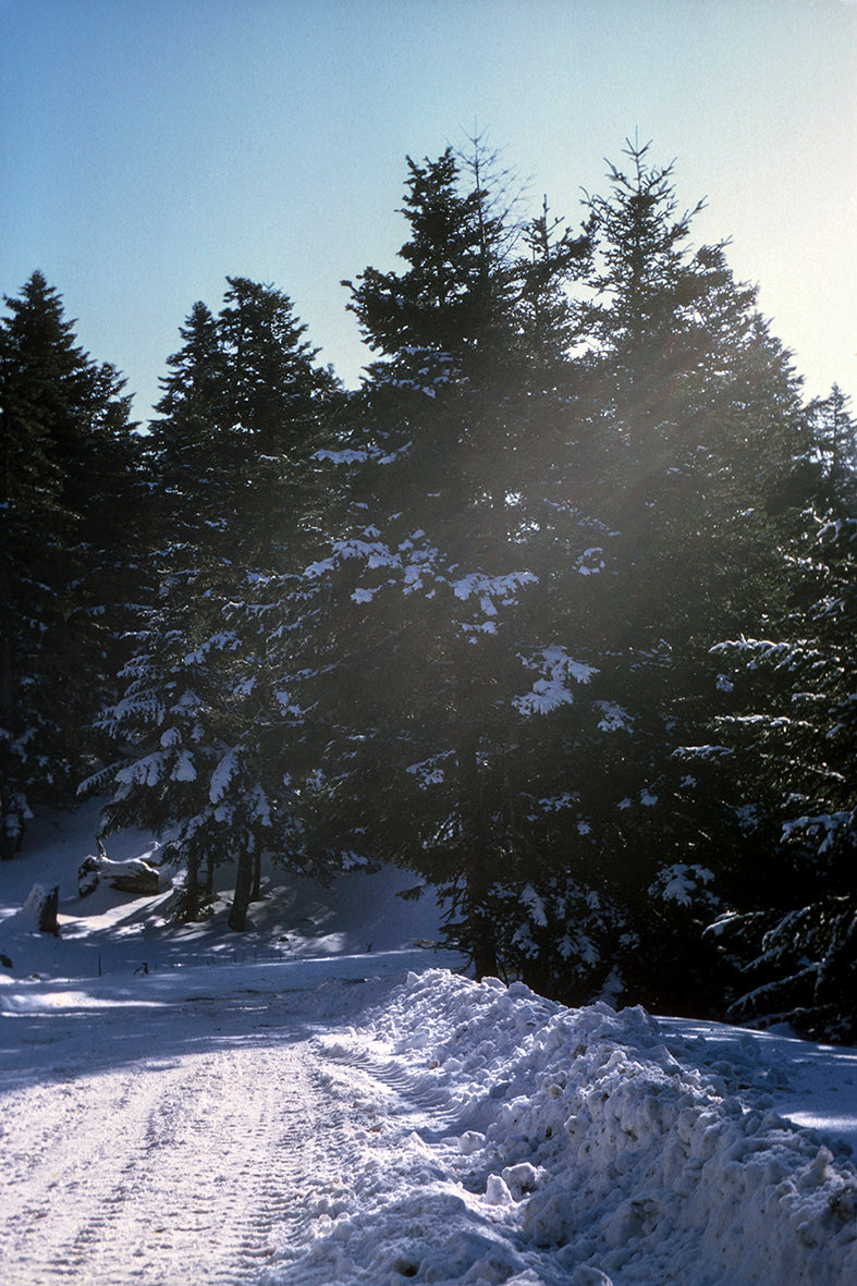 Snowy Mount Parnassos with bright sunshine