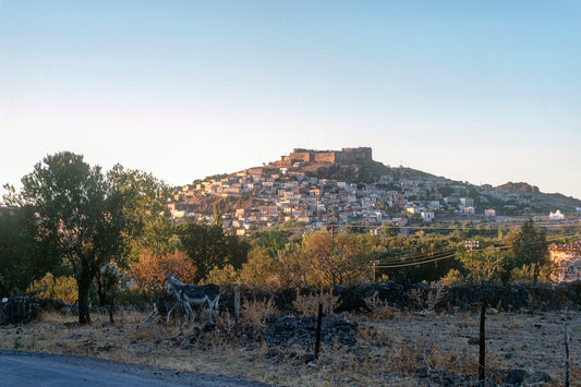 Mytilene, view of Molyvos, the village and the castle