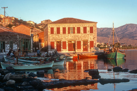 Mytilene: Skala, Molyvos the boats and the Customs Office in the background 