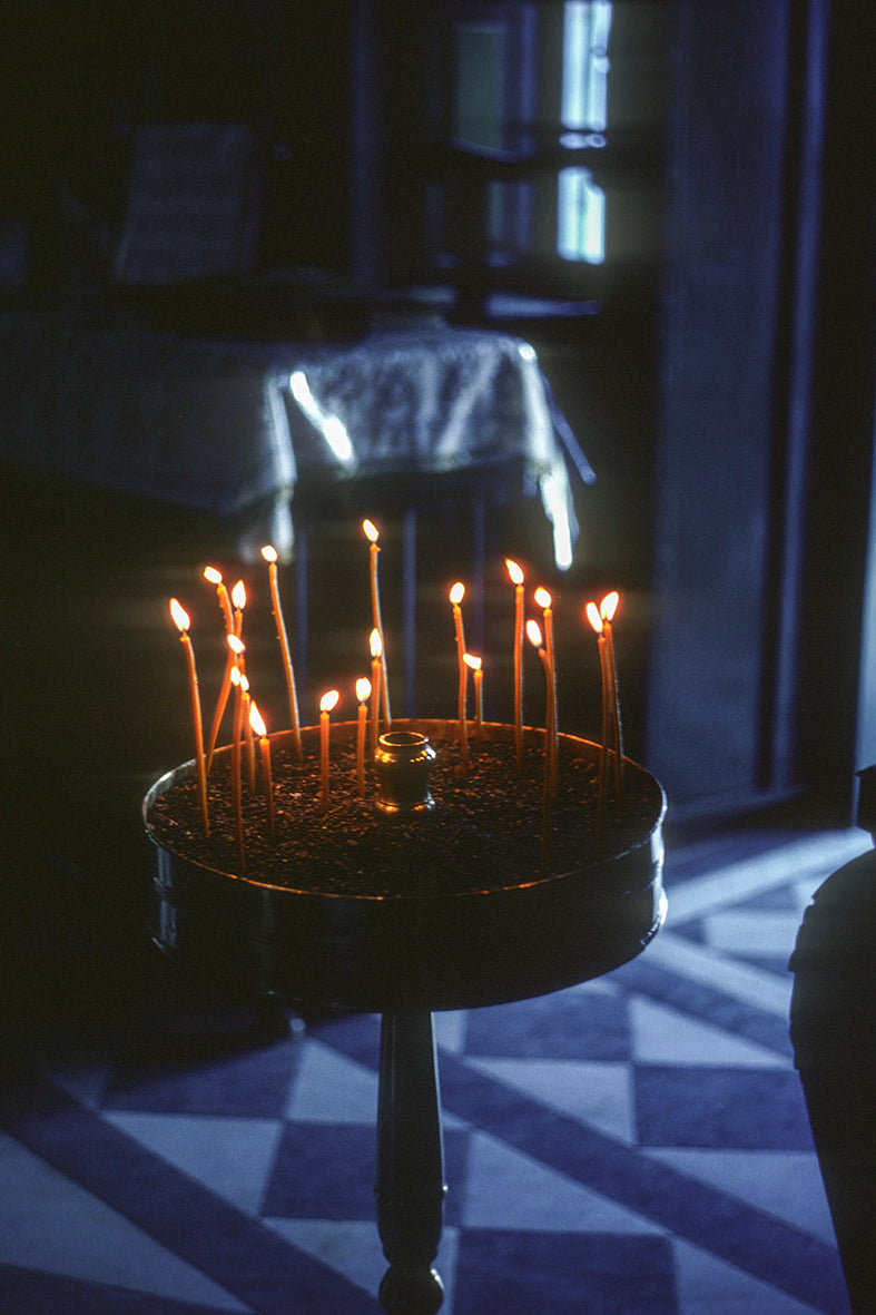 The candles in a church of Santorini