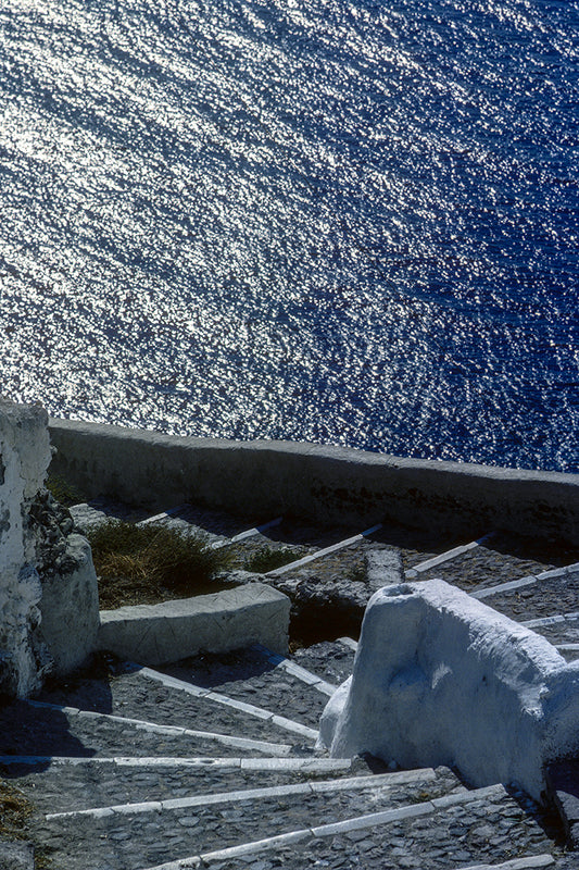 Santorini, silver sea shimmering 