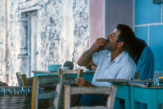 Crete: getting ready for fishing the usual meze in the cafe