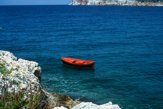 The red boat in Limeni in Mani