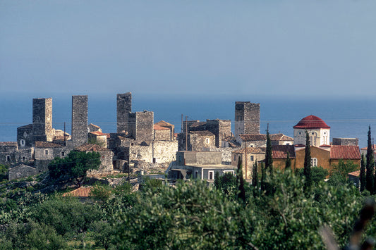 The towers and the church in Mani