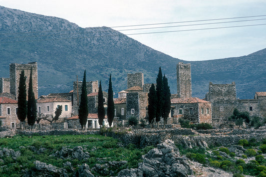 The towers and the cypress trees somewhere in Mani