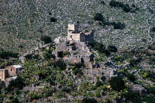 Towers perched on the hill in Mani