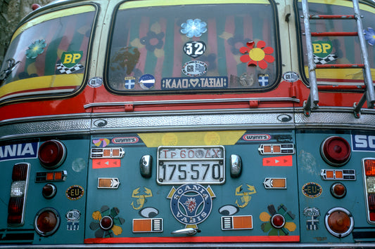 A local bus in Mani with some stickers!