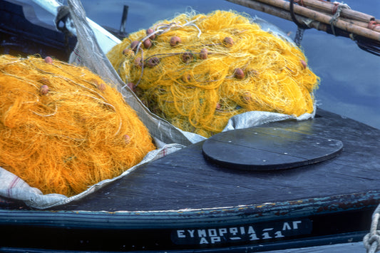 The fishing boat with its fishing nets in Galaxeidi