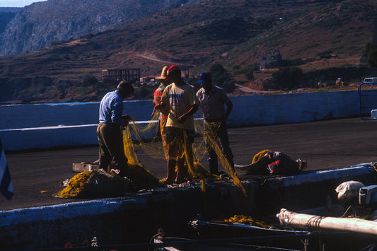 The fichermen and their fishing nets in Kythira