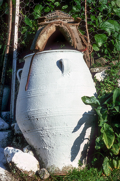 A big jar with a saddle in Meskla, in Chania