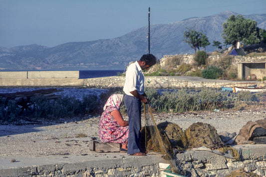 Kalamos Ionian Sea tidying the fishing nets